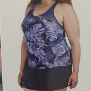 ZeroXposur Women's Blue Leaf Print One Piece